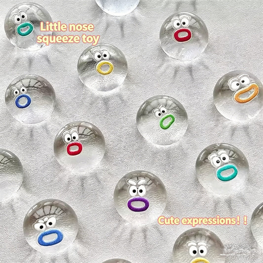 "Bulk assorted colorful little nose squeeze toys with different fuzzy mouth expressions"