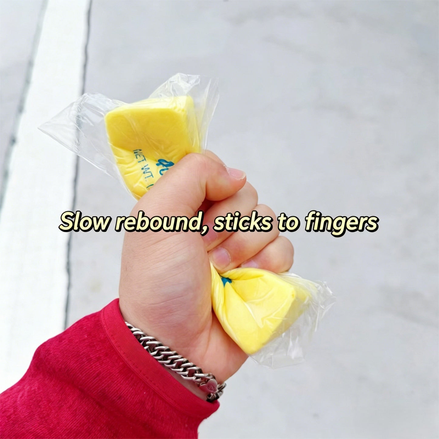 "Multiple individually packaged butter squishy toys displayed in bulk"