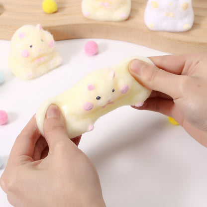 "Colorful hamster squeeze toys in yellow and white for stress relief"