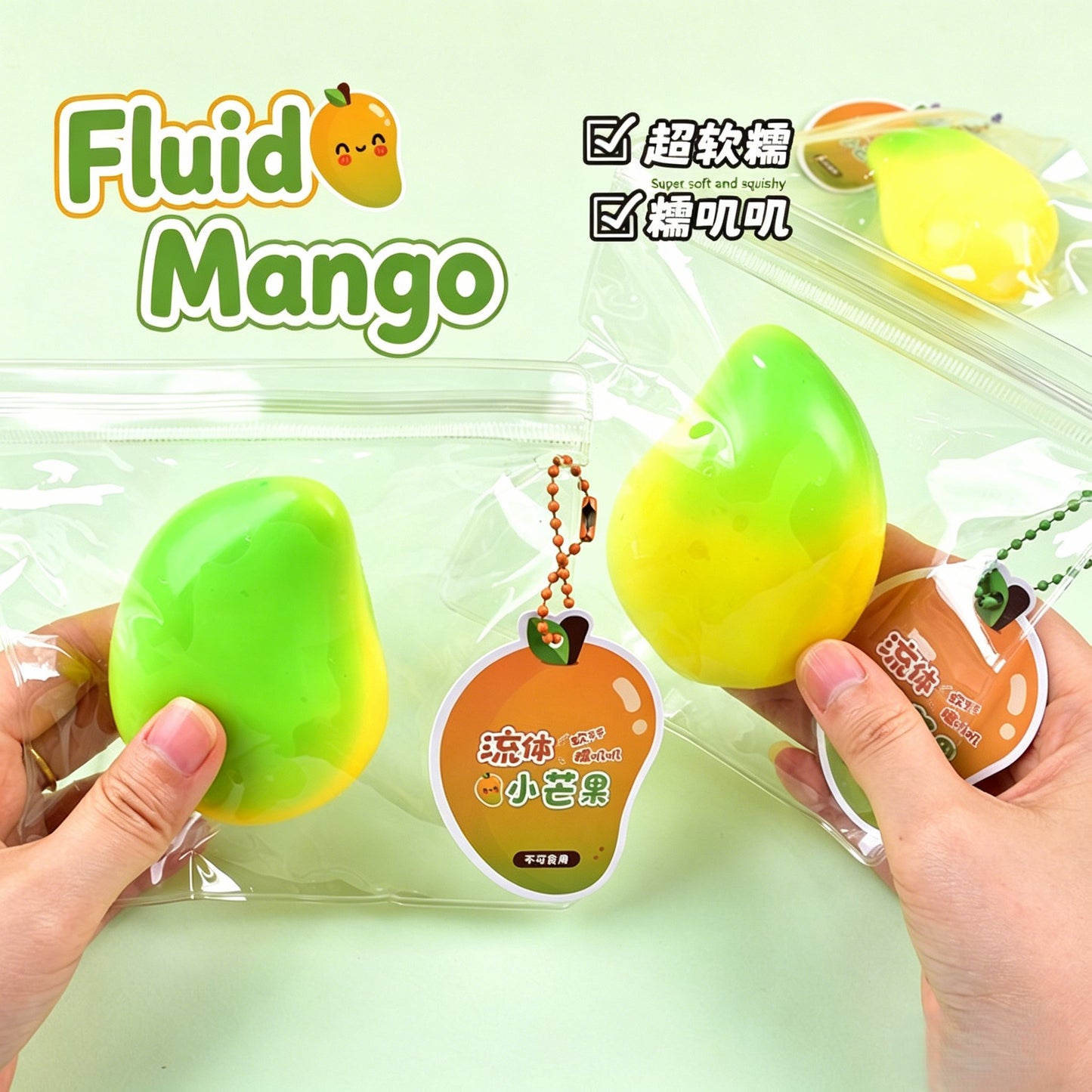 "Cute fluid mango squishy toy perfect for anxiety relief and gifting"