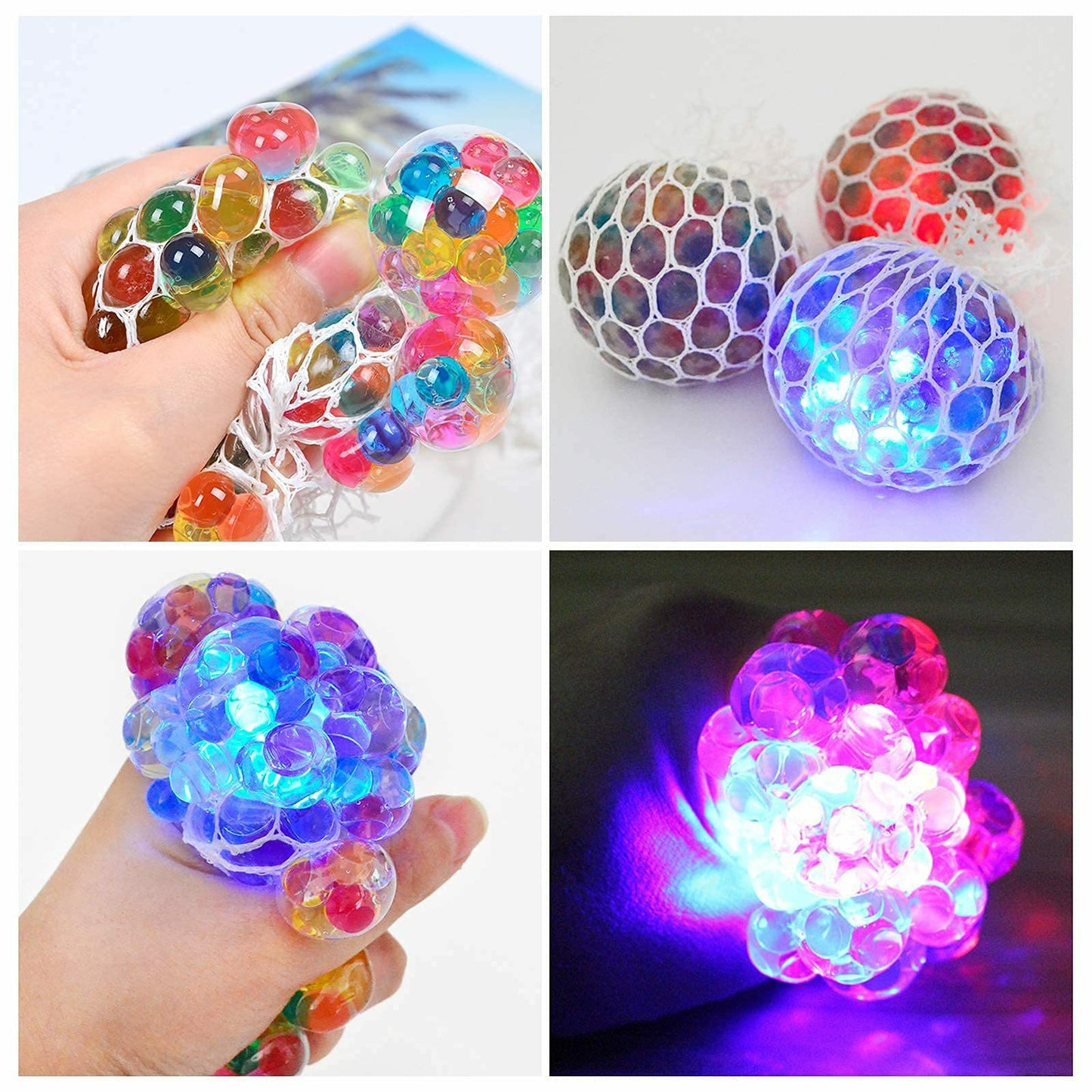 "LED light up grape mesh squishy ball colorful bead filled fidget stress relief sensory toy"