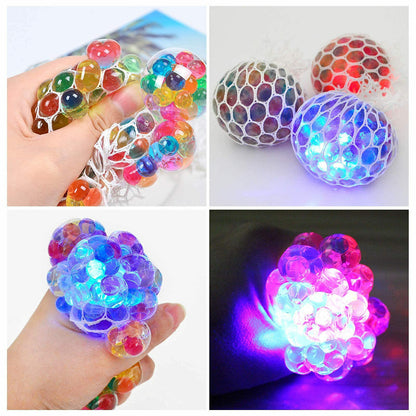 "LED light up grape mesh squishy ball colorful bead filled fidget stress relief sensory toy"