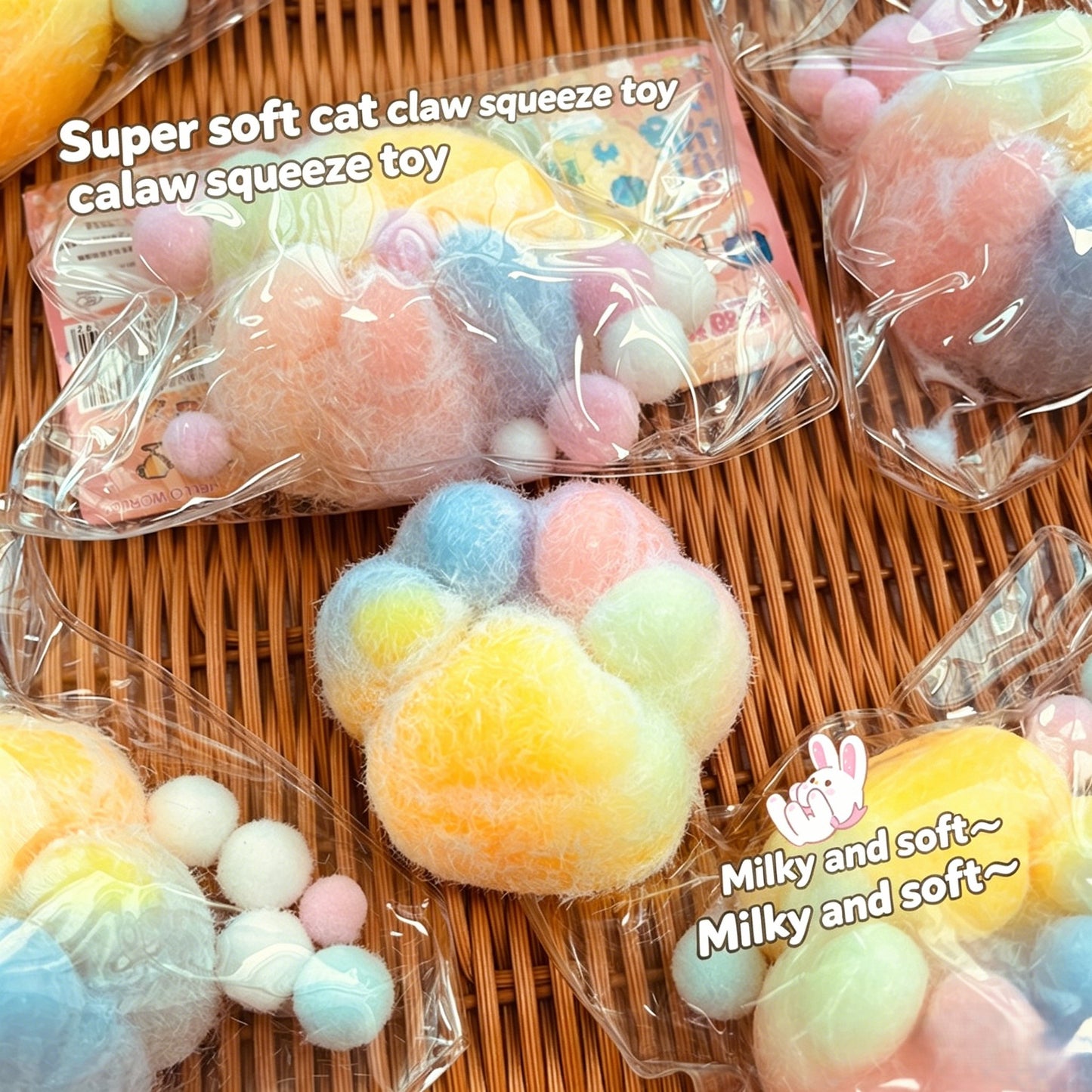 "Plush cat paw squishy toy soft silicone stress relief animal-themed fidget toy"
