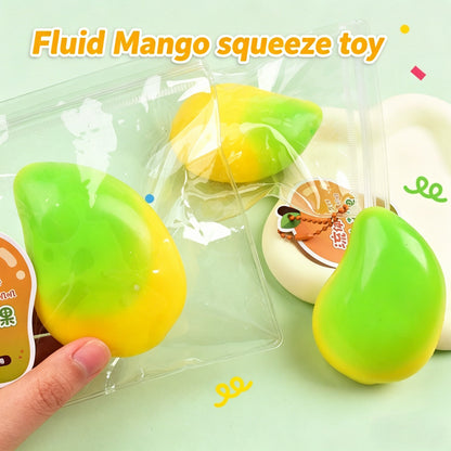 "Fluid mango squishy toy soft silicone stress relief fruit-themed fidget toy"