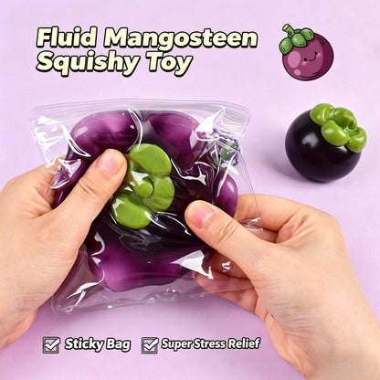 "Realistic fluid mangosteen squishy toy soft silicone fruit-themed fidget stress relief squeeze toy"
