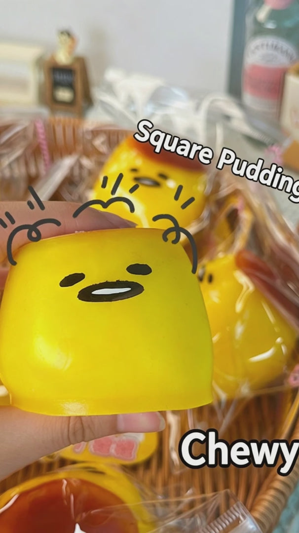 "Multiple cute pudding squishy toys in gift box for stress relief and gifting"