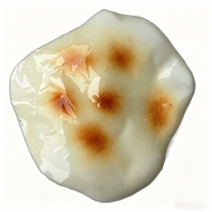 "Individually packaged fluid rice cake squishy toy with burnt spot details"