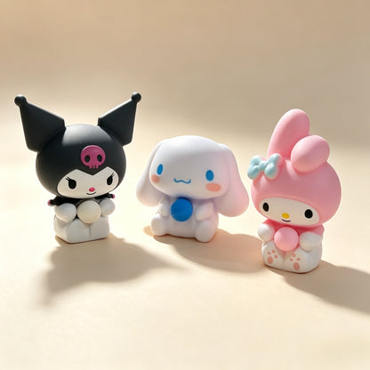 "Set of 3 Sanrio characters squishy toys perfect for gifting and anxiety relief"