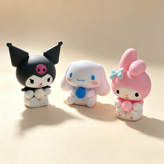 "Set of 3 Sanrio characters squishy toys perfect for gifting and anxiety relief"