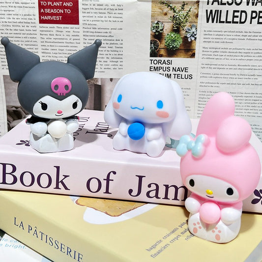 "Set of 3 Sanrio characters squishy toys perfect for gifting and anxiety relief"